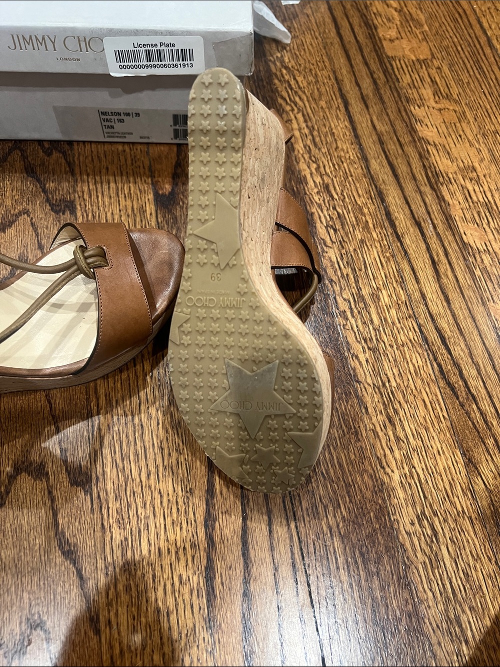 Jimmy Choo Nelson Brown Leather Cork Wedge Sandals - Picture 6 of 7